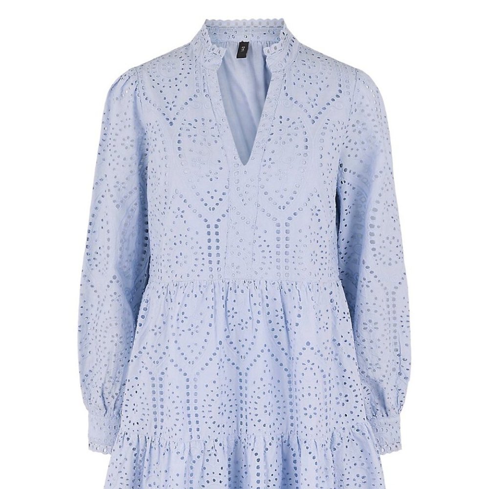 YAS Holli Organic Cotton Eyelet Trapeze Mini Dress